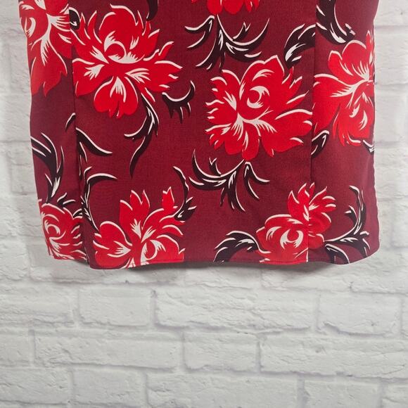 M TALBOTS Burgundy Red Floral Sleeveless Top Blouse Women Size 6 Side Zip V Neck - Picture 7 of 10